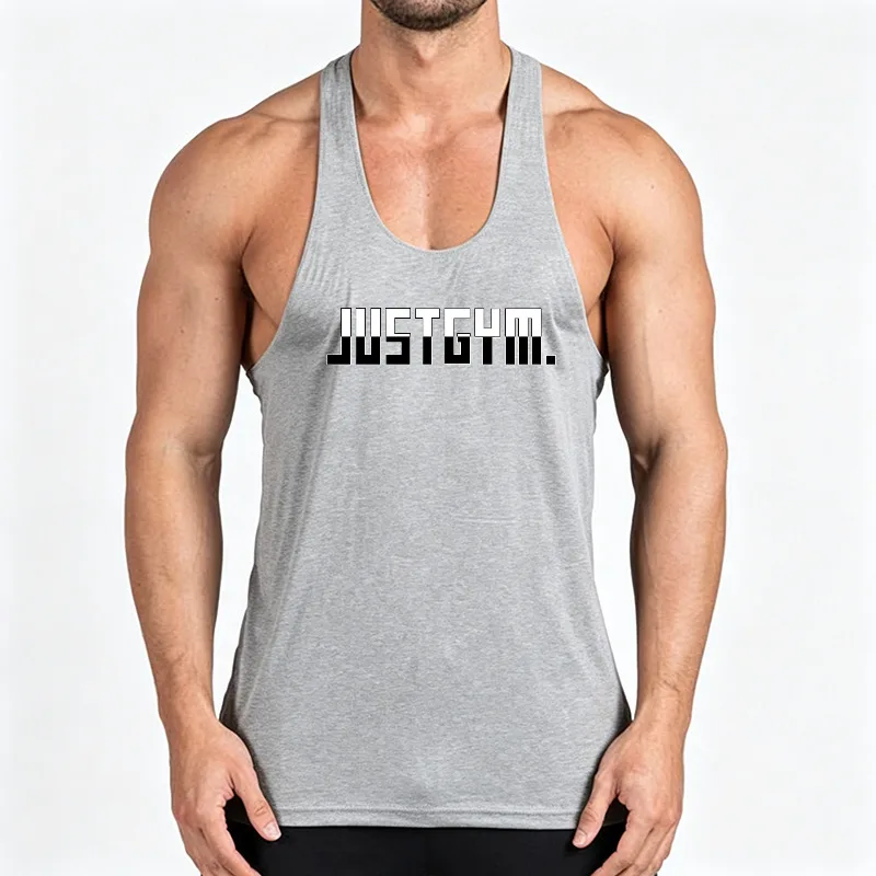 Summer Cotton Gym Stringer Tank Tops Men Y-Back Running Vests Bodybuilding Sleeveless Shirt Muscle Workout Fitness Singlet