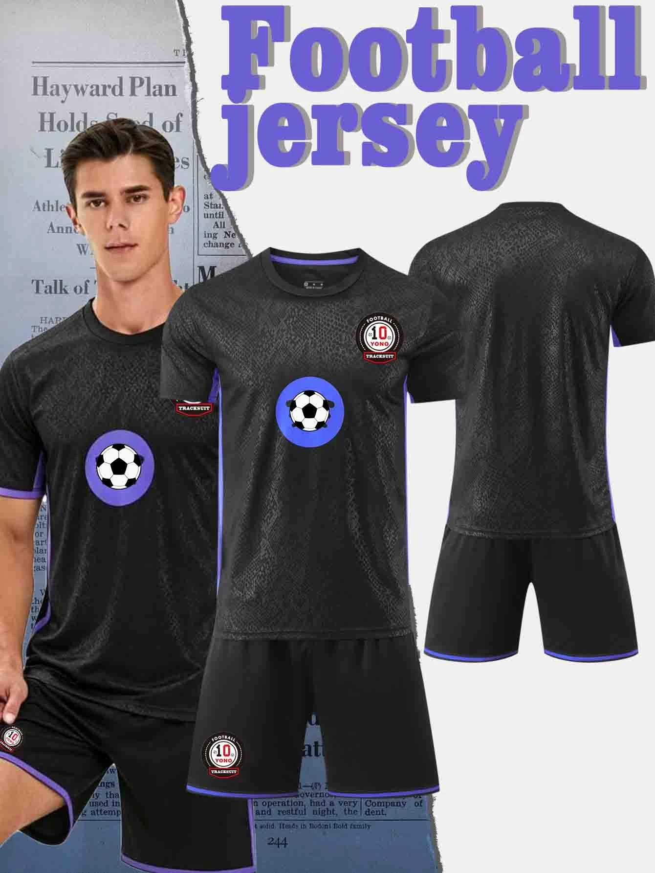 Men's high-quality casual sports football uniform round neck top paired with stylish breathable shorts, comfortable football set