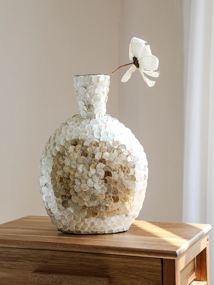 Ahunderjiaz-Light Luxury Golden Shell Art Vase, Handmade Desktop Flower Arrangement, Creative High-end Home Decoration