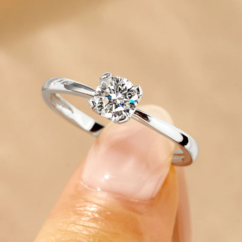 Rrjzz Runder Solitär-Moissanit-Diamant-Verlobungsring in Silber- und Goldfarbe, Zeitlose Eheringe für Frauen, Leichterer Schmuck – Detail 19