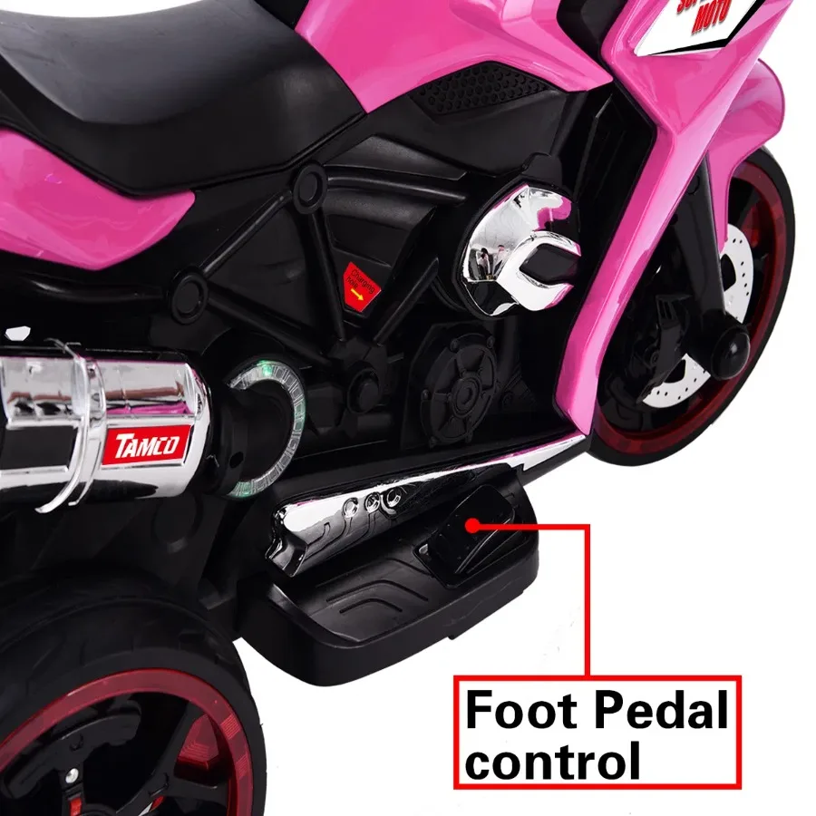 12V Electric Motorcycle Ride on Bike 3 Wheels Rechargeable Battery Powered Lighted Wheels Electric Ride on Car for Boys Girls