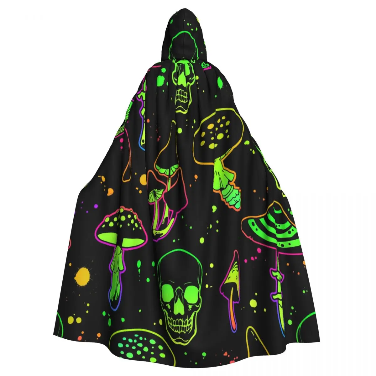 Adult Cloak Cape Hooded Poisonous Mushrooms And Skulls Medieval Costume Witch Wicca Vampire Carnival Party