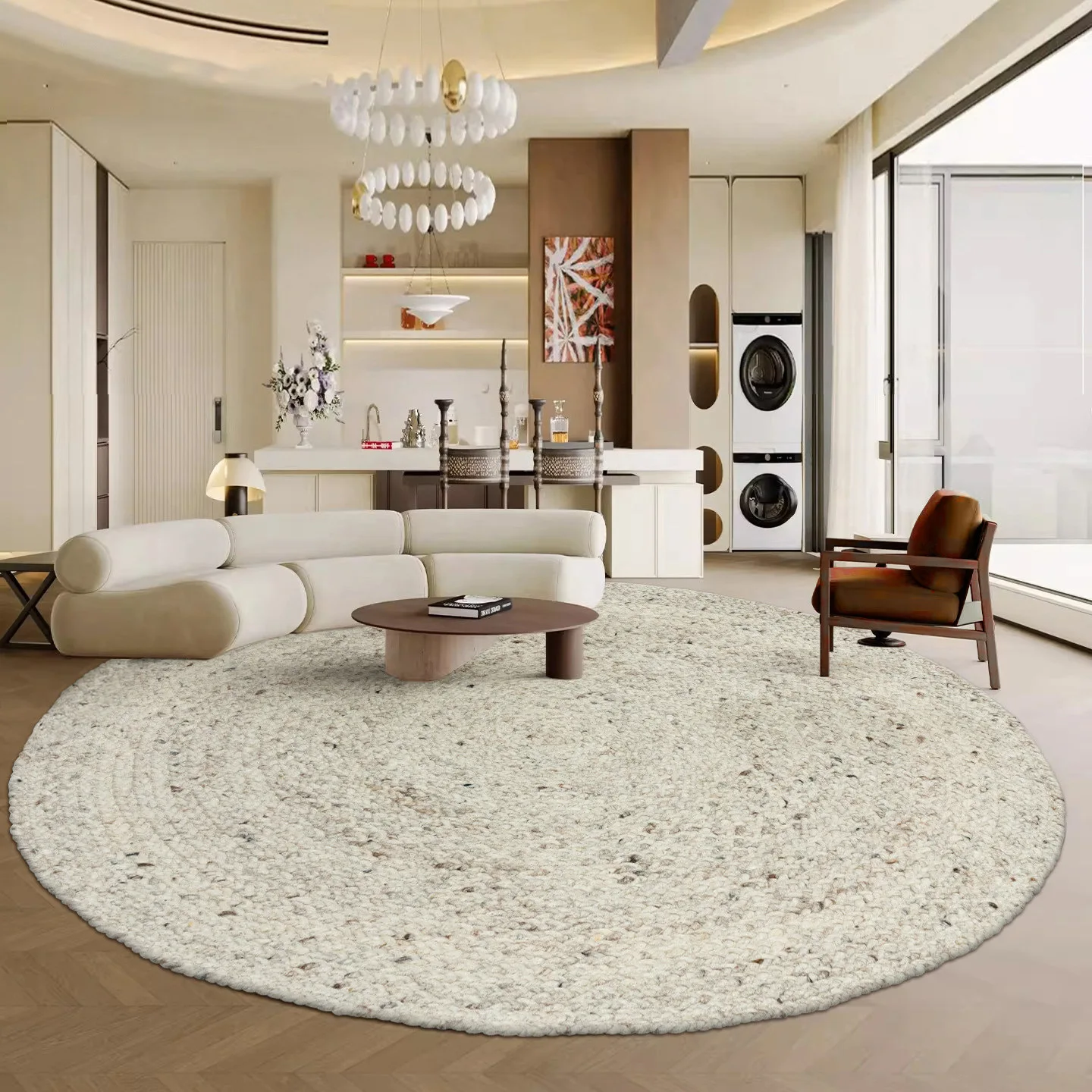Glue-free handmade round pure wool carpet living room French light luxury high-end villa bedroom cloakroom