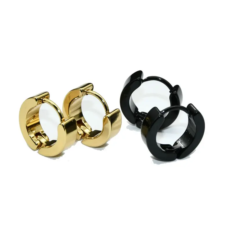 Luxury Earring Supplies High Quality Gold Black Plated Stainless Steel Round Huggie Hoop Earrings For Men and Women