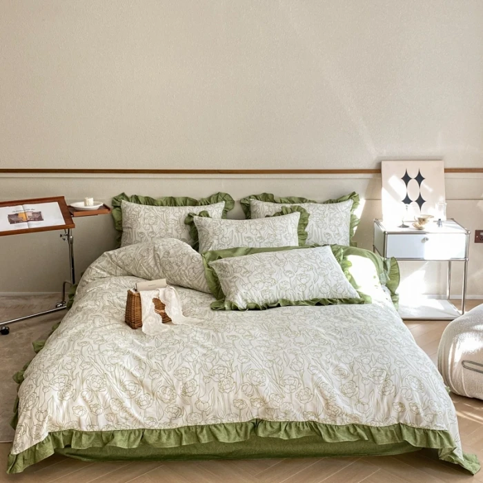 

Ins комплекты постельного белья в стиле принцессы с рюшами и кружевом с бантом, пододеяльник, романтическое постельное белье, декор для женщин и девочек, пододеяльник для спальни, 4 шт., 2025 г.