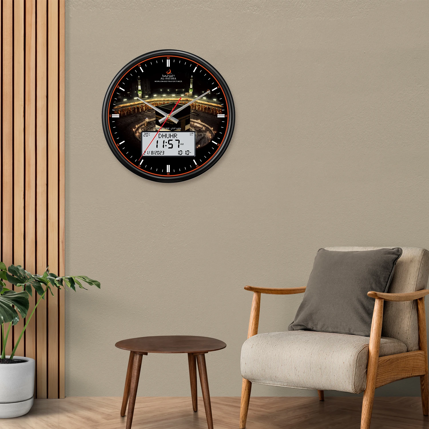 Reloj de pared de oración musulmana Azan Reloj analógico digital con calendario Hijri, alarma Fajr de tiempo, reloj de mezquita