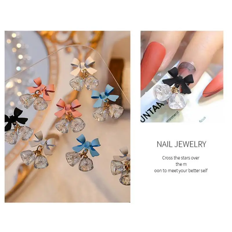 Transparent Heap Drill Durable And Scratch Resistant Bow Knot Unique Bell Pendant Nail Decoration Exquisite Nail Art Decoration