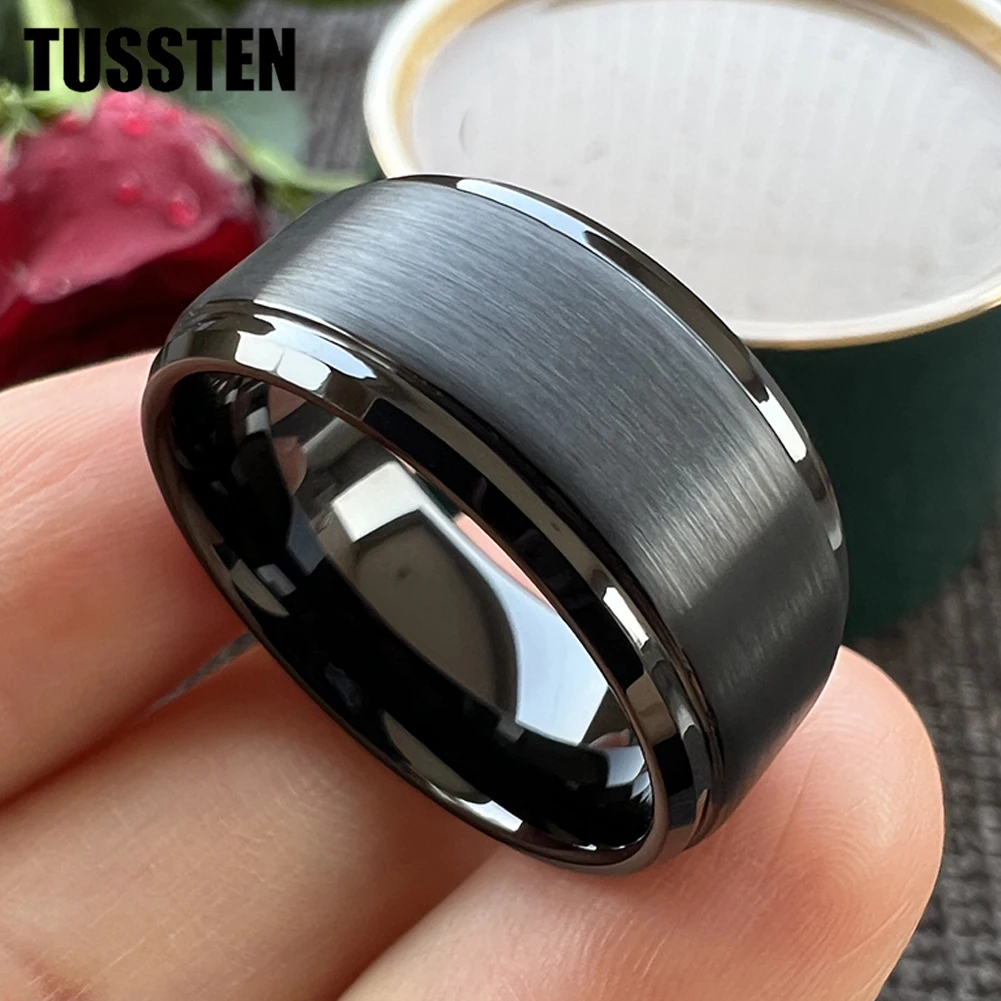 

Dropshipping TUSSTEN 10MM Big Men Ring Tungsten Wedding Band Stepped Beveled Great Workmanship Fathers' Day Gift Jewelry