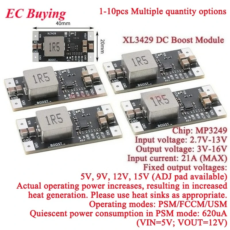 Image of 1-10Pcs MP3429 5V 9V 12V 15V DC Step Up Boost Modul Niedrige welligkeit 21A Spitzen Eingang Strom Lithium Batterie Booster Netzteil MCU