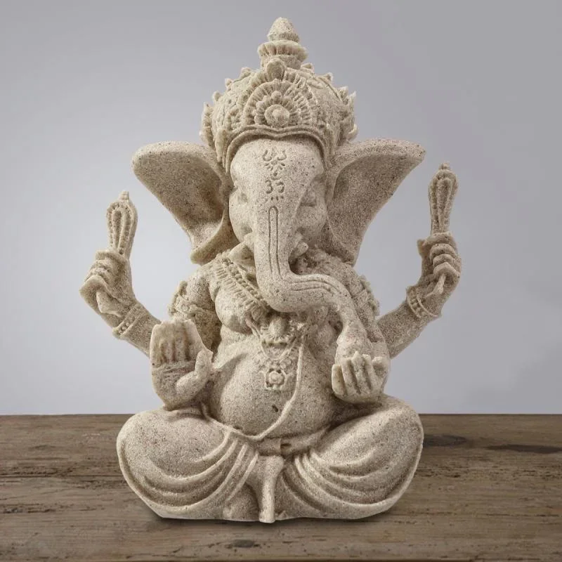 Sandstone Ganesha Buddha Elephant Statue Sculpture Handmade Elephant Figurine Home Decoration Accessories