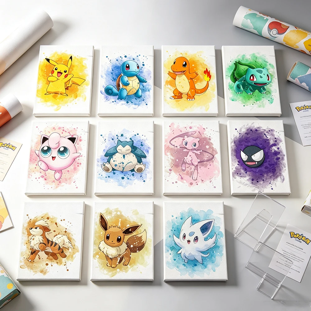 Watercolor Pokemon Canvas Painting Kawaii Pikachu Eevee Anime Character Art Print Poster Cute Nursery Wall Decor Kids Room Gifts