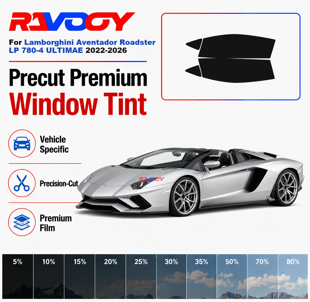 Premium Precut Window Tint Kit For Lamborghini Aventador Roadster LP 780-4 ULTIMAE 2022-2026 Complete Set Nano Ceramic Film