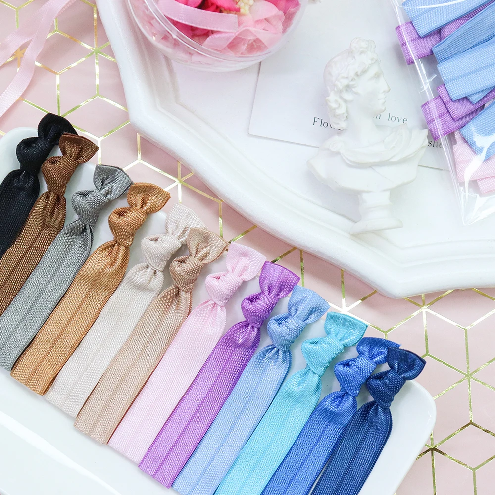 15Pcs Solid Color Shiny FOE Hair Ties Fold Over Elastic Heandband Elastic Knotted Ponytail Hair Bands Hair Accessories