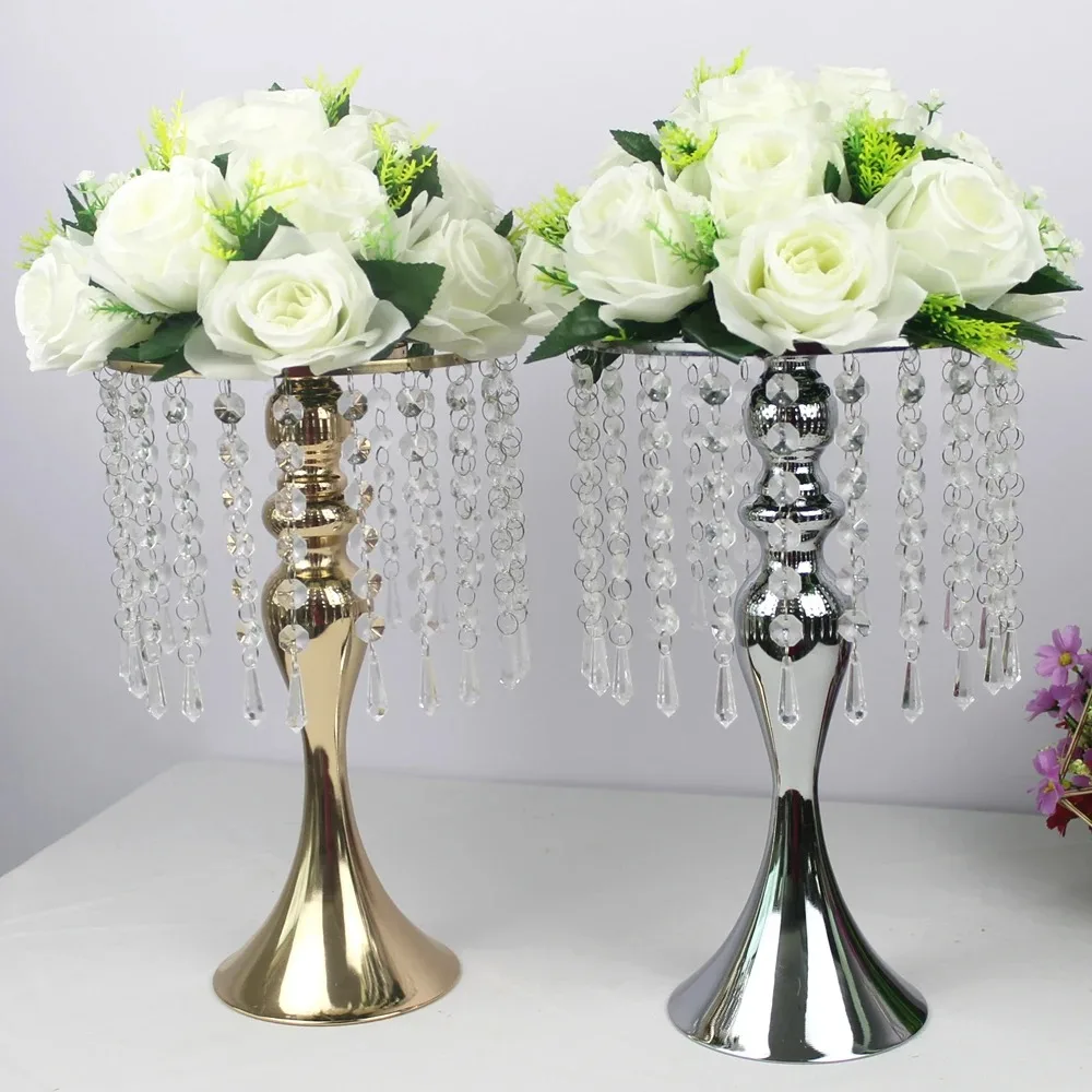 Twist Shape Flower Vase Stand, Golden, Silver, Wedding Table Centerpiece, 52 cm Tall, Road Lead, Home Decor, Exquisite