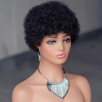 Pelucas de cabello humano brasileño ondulado Afro corto, peluca rizada Afro Puff para mujeres, peluca completa a máquina de Color negro, marrón y rojo