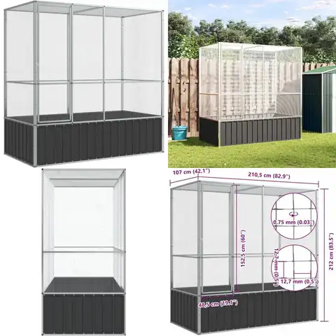 spacious galvanized steel bird cage - 82.9x42.1x83.5 | secure door & mesh grid for parrots & budgies