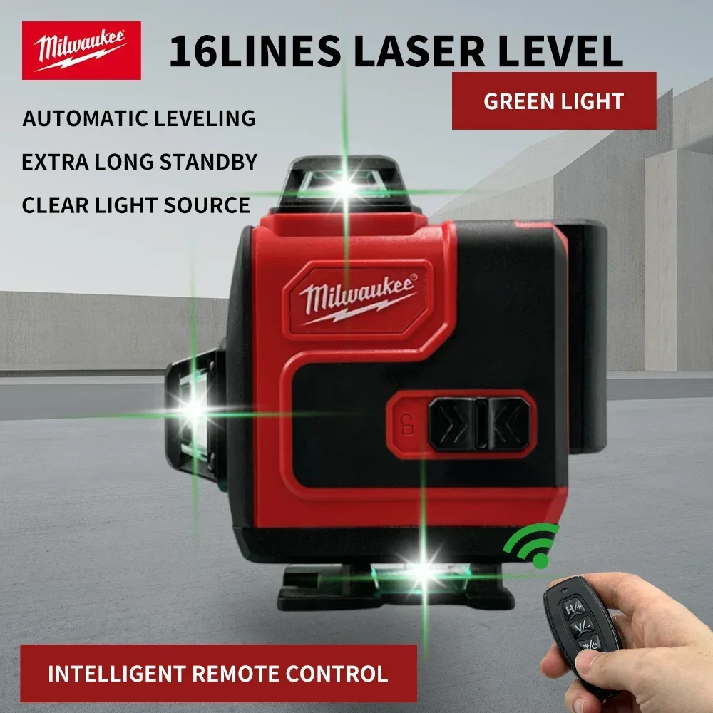 Milwaukee 16 lines Laser Level Green Light Horizontal Vertical Cross Laser Level Construction Tool  Rechargeable Battery Tools