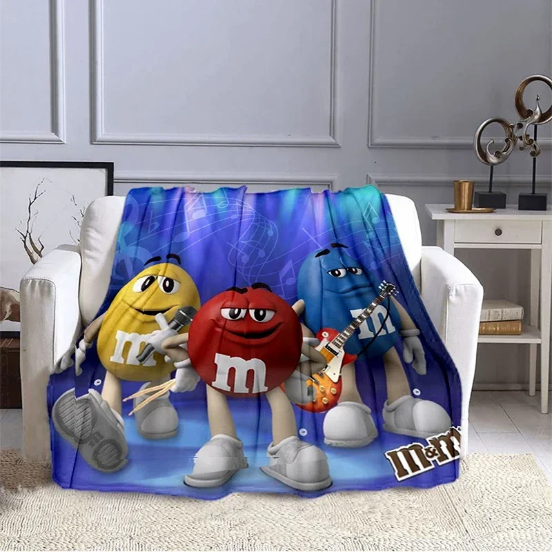 M&M Bean Chocolate Cartoon Printed Plush Blanket, Fashionable, Warm, Hiking, Home, Sofa, Bedding, Children's Bed Blanket Gift