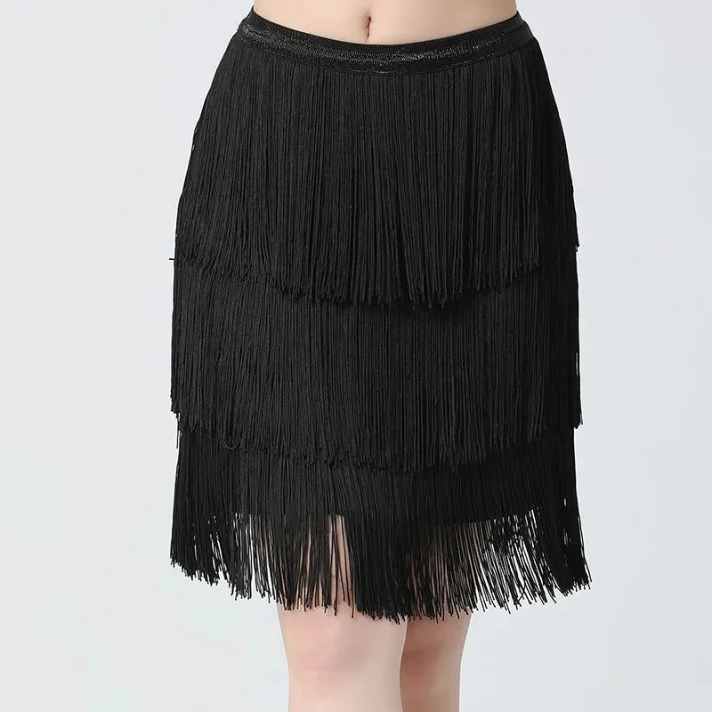 Latin Dance Fringed Skirt Dance Practice Skirt Holiday Performance Costume Stage Performance Costume Encryption Fringed Skirt