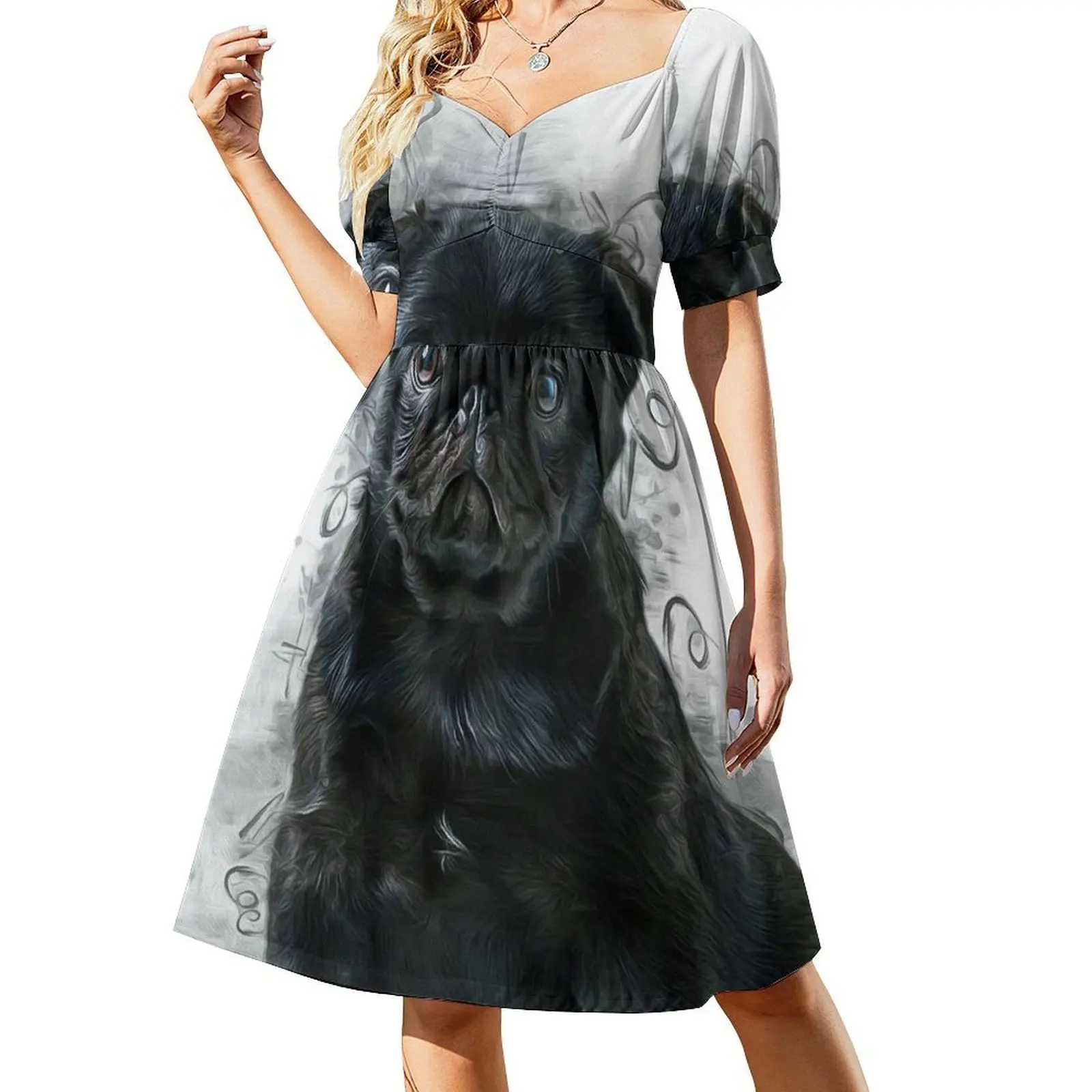 فستان بوهيمي عتيق من الصلصال الأسود بأكمام منتفخة أو خيارات بدون أكمام للنساء فستان كلب على شكل حيوان الصلصال جرو حيوان أليف لطيف مضحك للسهرات #2