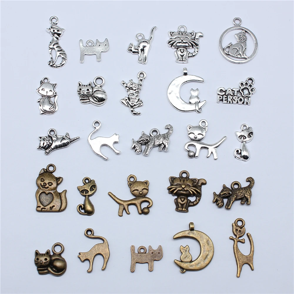 20szt Charms Cat Tibetan Bronze Silver Color Pendants Antique Jewelry Making DIY Handmade Craft