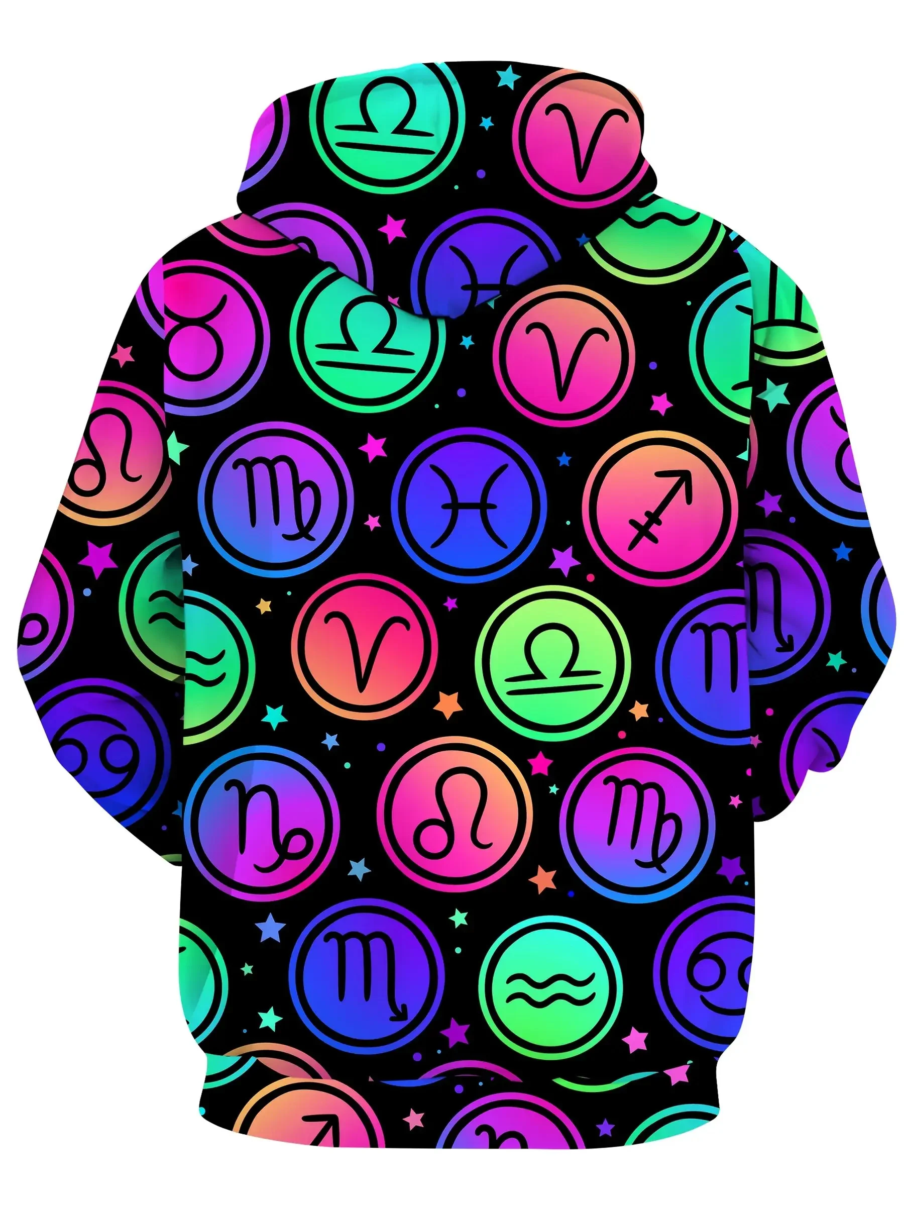 [ريترو ستريت] سويت شيرت بقلنسوة بطباعة عصرية للرجال مع مفتاح يوناني وأنماط زودياك، مريح ومتعدد الاستخدامات