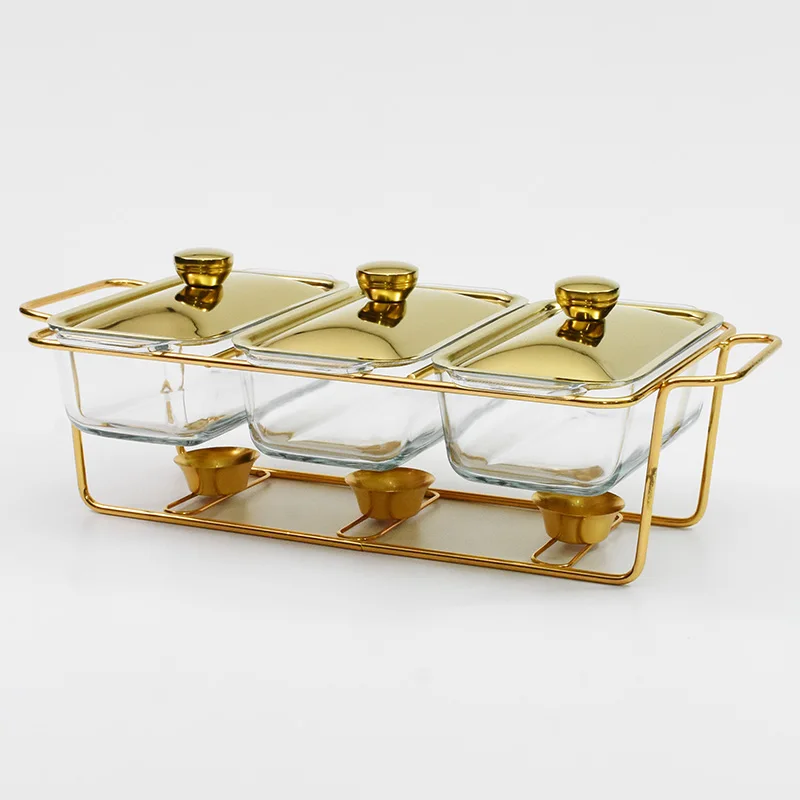 

1.3/1.5L Luxury Glass Chafing Dish Hotel Serving Dish Gold Buffet Food Warmer Food Warmer Chafing Dishes Wedding Party