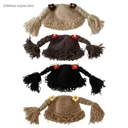 Bonnet Winter Warme Mütze Häkeln Gestrickte Hüte für Kinder Kind Neugeborenes Baby Mädchen Zopf Geflecht Perücke Kappe Nette