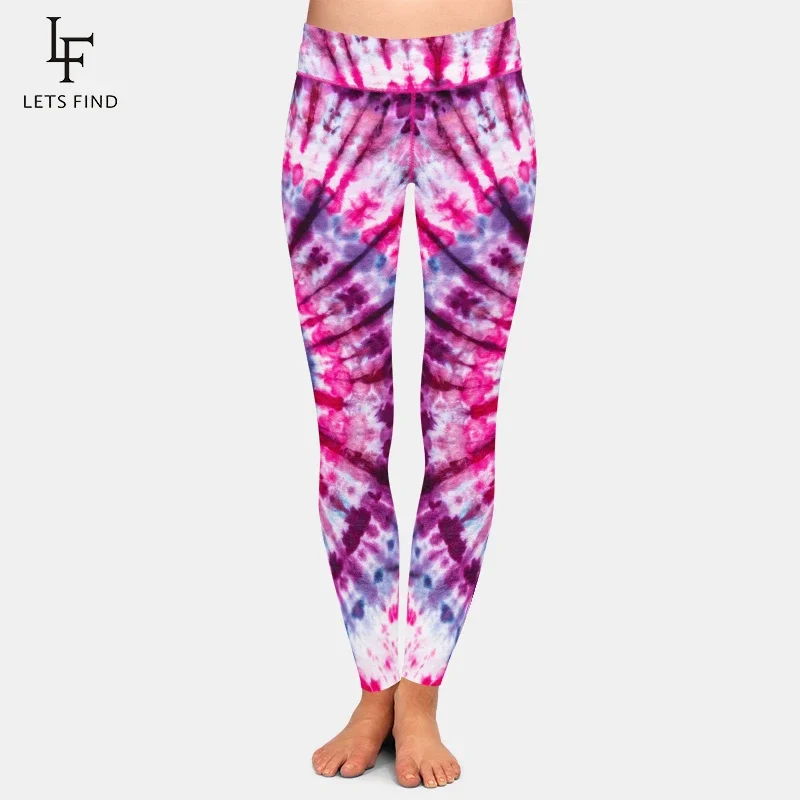 Letsfind marcas novas mulheres tie-dye imprimir leggings de cintura alta elástico leite seda impresso tornozelo-comprimento casual leggings