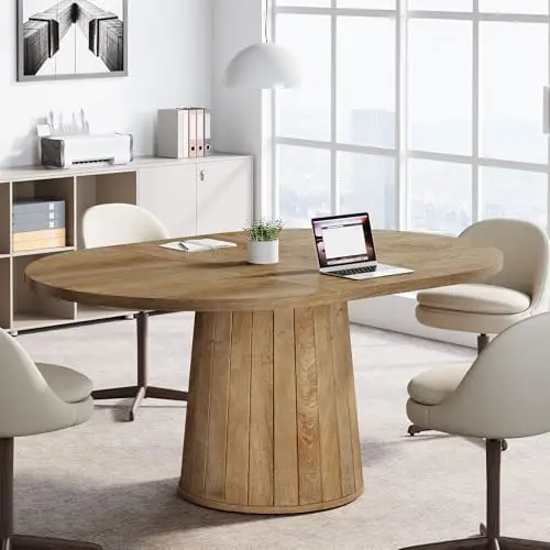 Oval Conference Table, 55.11 Inches Wood Meeting Table for 6 People, Rustic Meeting Seminar Boardroom Table with Wood