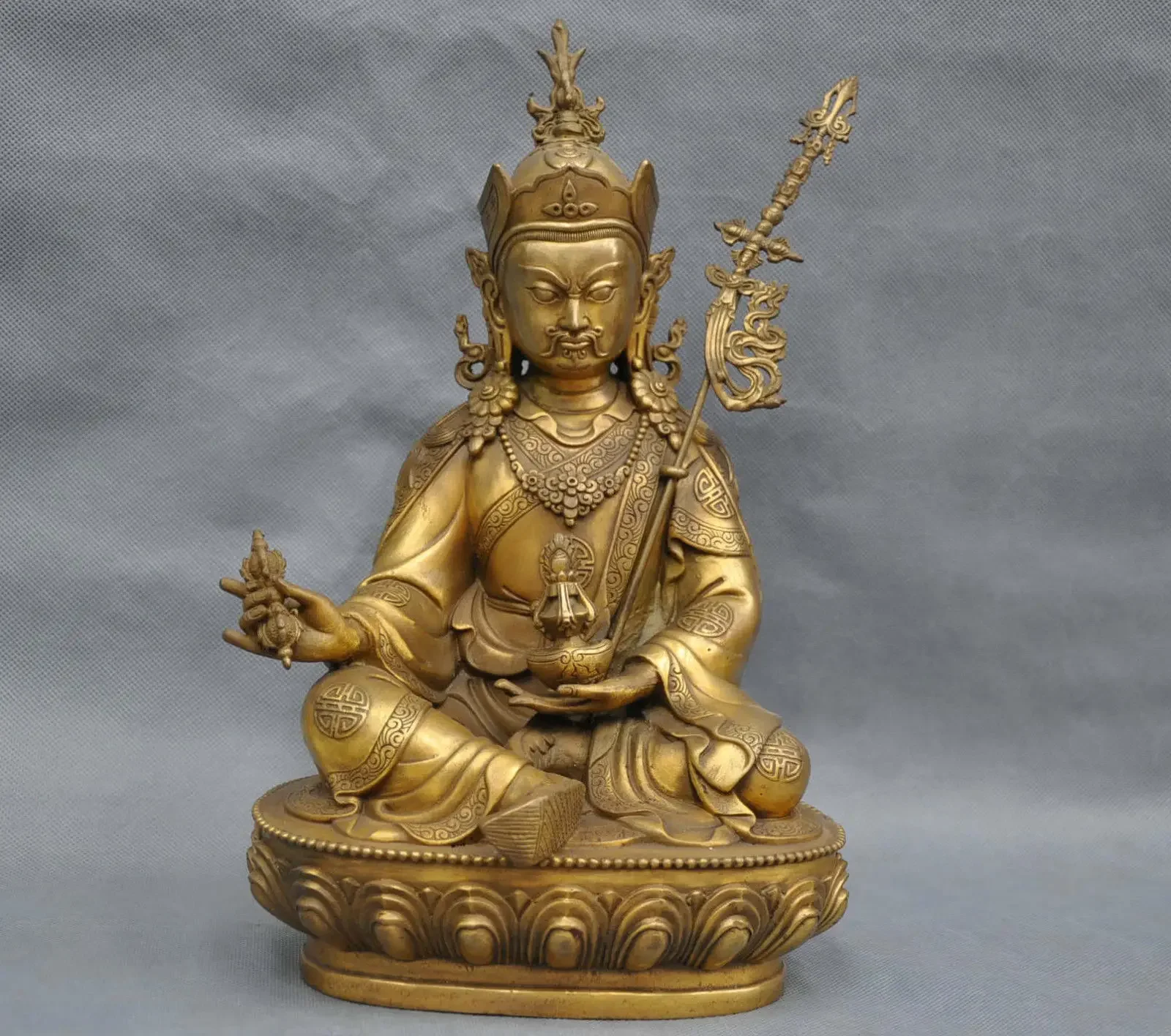 

China Tibet Bronze Lotus Born Guru Padmasambhava Buddha Statue