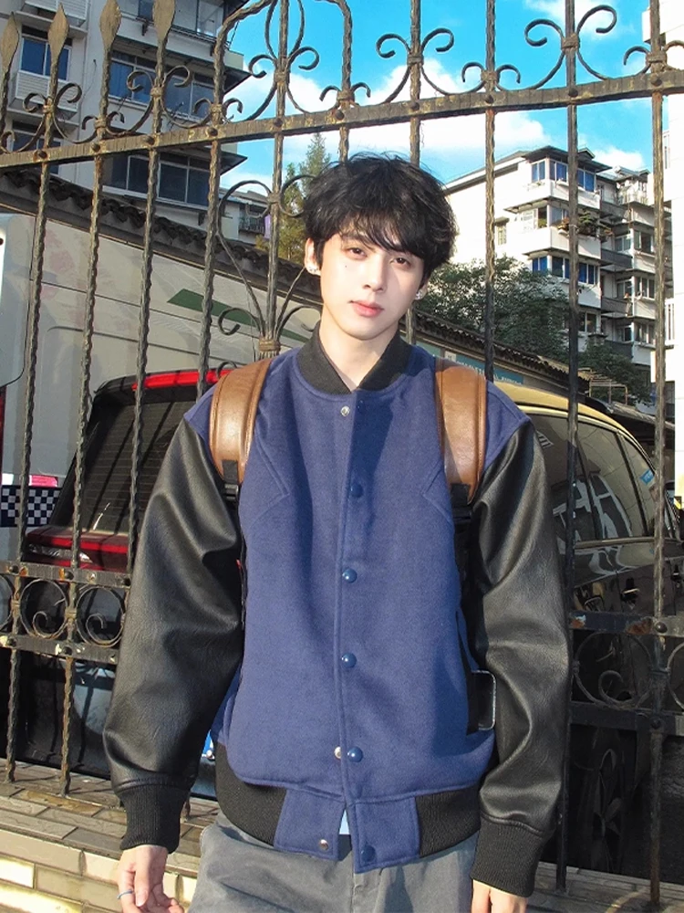 

American High Street Vibe Color Blo Baseball Jaet Men's Autumn Winter Clean Fit Retro ort oulder Clip Jaet Coat