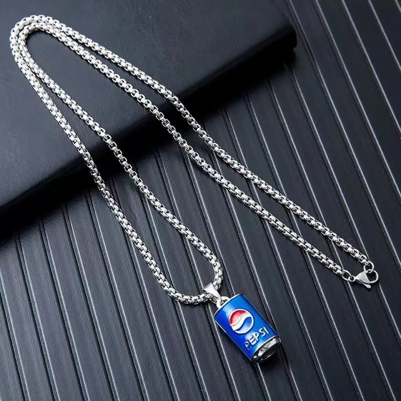 Colgante de lata de Coca Cola para hombre, collar de Hip-hop con personalidad, pareja europea y americana, accesorios de celebridades de Internet, venta al por mayor