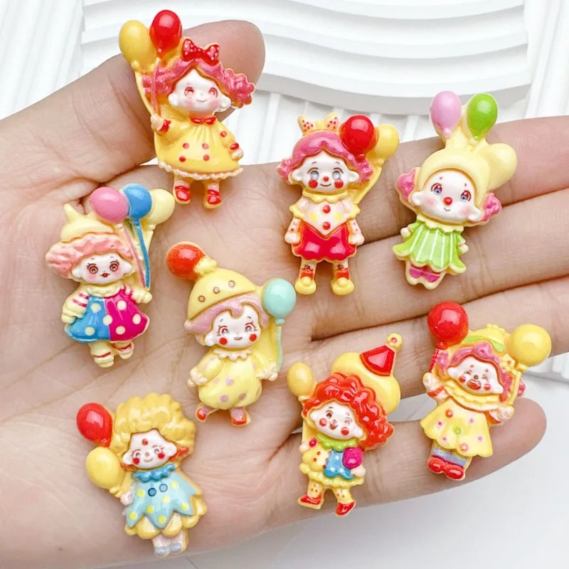 10PCS Cartoon Circus Clown Resin Accessories Cream Glue DIY Phone Case Hairpin Head Rope Fridge Sticker Water Cup Patch