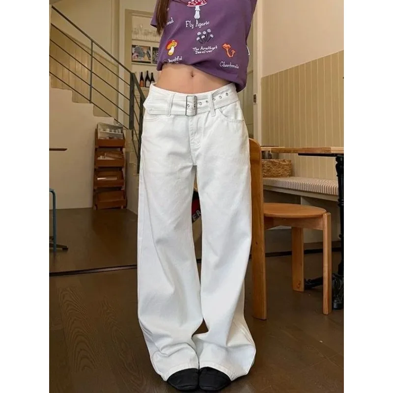 

Женские джинсы с широкими штанинами, однотонные, в стиле ретро, повседневные, для офиса, свободные прямые брюки с высокой талией