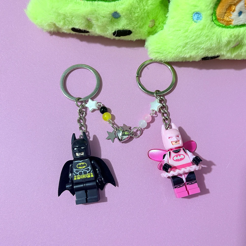 2 PCS Handmade 3D Enchanted Pink Fairy And Gothic Bat Magnetic Keychains Charm Pendant for Backpack Couple Gift Cosplay Props