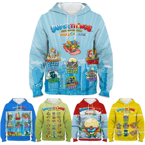 Imagen 2 del producto Superthings Power Machines-Sudadera con capucha para niños y niñas, ropa con estampado 3D, informal, a la moda, con patrón de dibujos animados, de gran tamaño