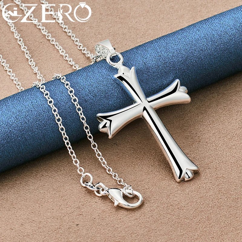 ALIZERO 925 Sterling Silver Cross Pendant Necklace 16-30 Inch Chain For Woman Man Fashion Classic Wedding Party Jewelry Gifts