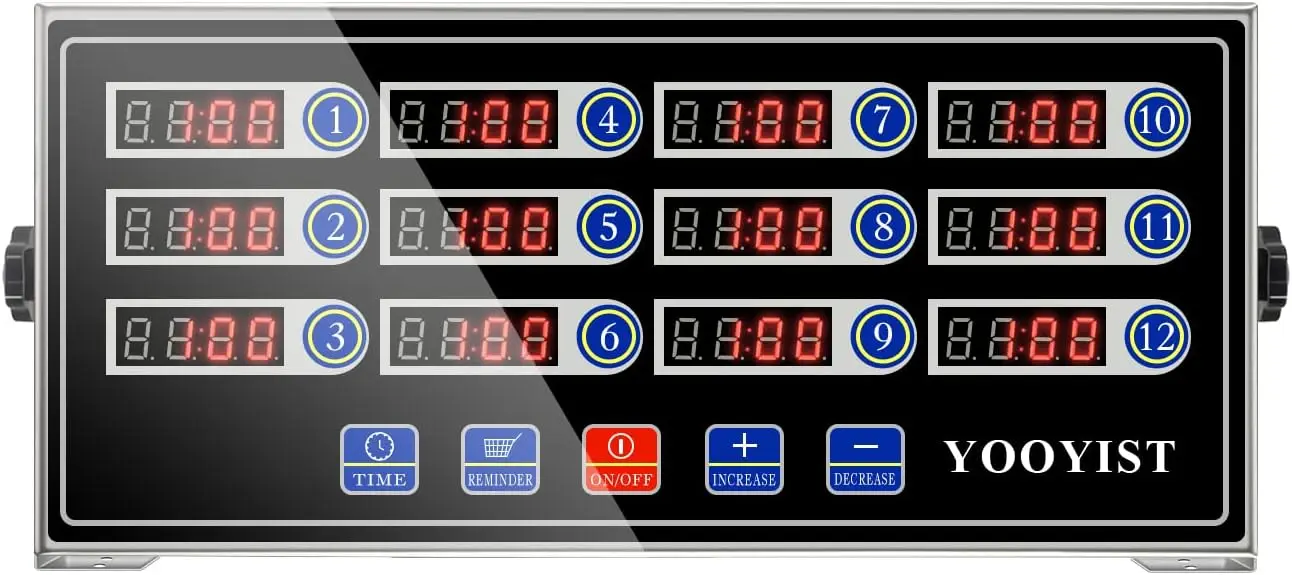 

12-Channel Digital LED Kitchen Timer, Stainless Steel, Loud Alarm & Reminder for Cooking