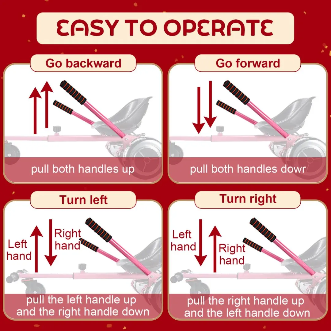 อุปกรณ์เสริมที่นั่งสำหรับโฮเวอร์บอร์ด 2 ชิ้น ใช้ได้กับโฮเวอร์บอร์ดขนาด 6.5 นิ้ว/ 8 นิ้ว/ 10 นิ้ว, รถโกคาร์ทสำหรับเด็กและผู้ใหญ่, อุปกรณ์เสริมสำหรับการทรงตัวอัตโนมัติ