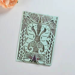 Little Princess Mermaid Birthday Party Laser Cut Hippocampus Seashell Wedding Invitation