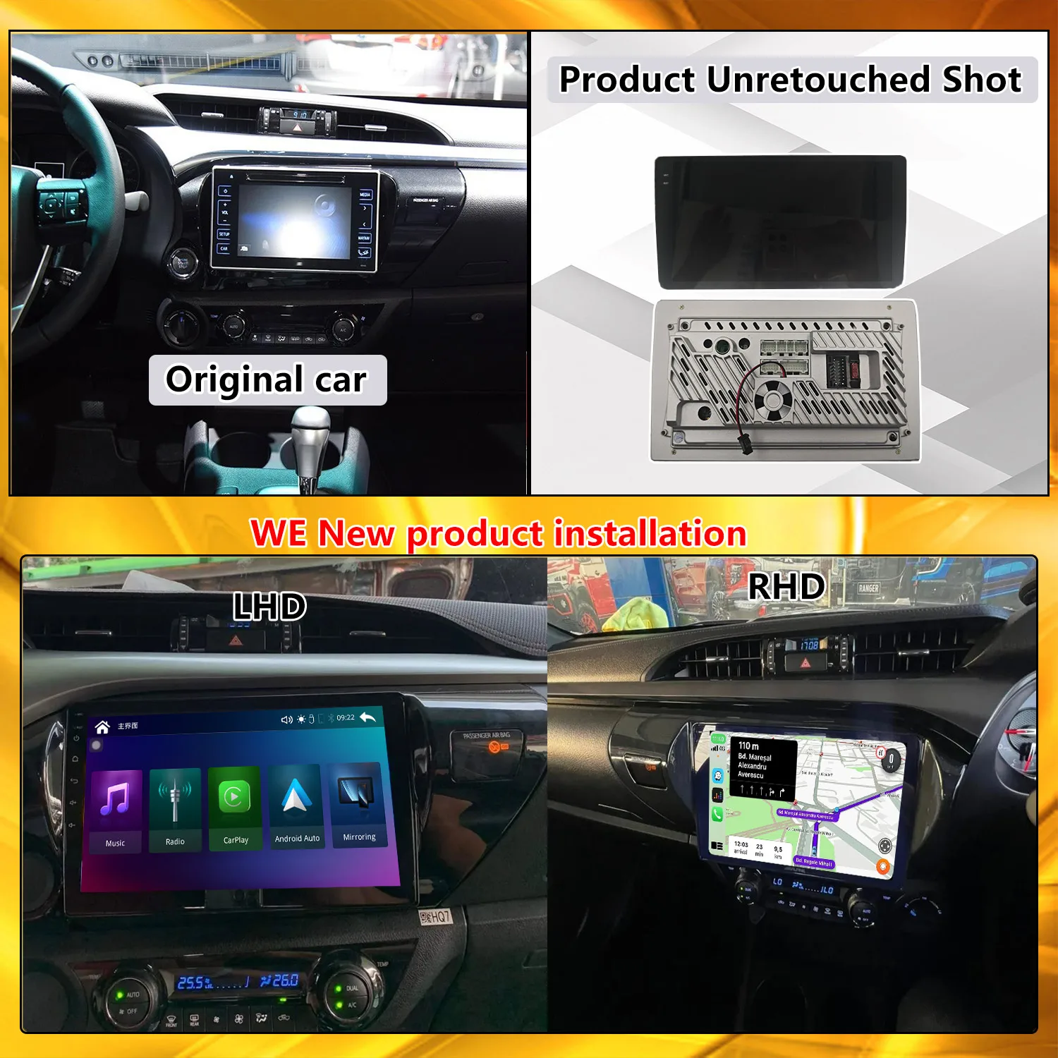 Upgrade For Toyota Hilux 2015-2018 Wireless Carplay Car Multimedia Player Modify HD Touch Screen Android Auto CarPlay navigation