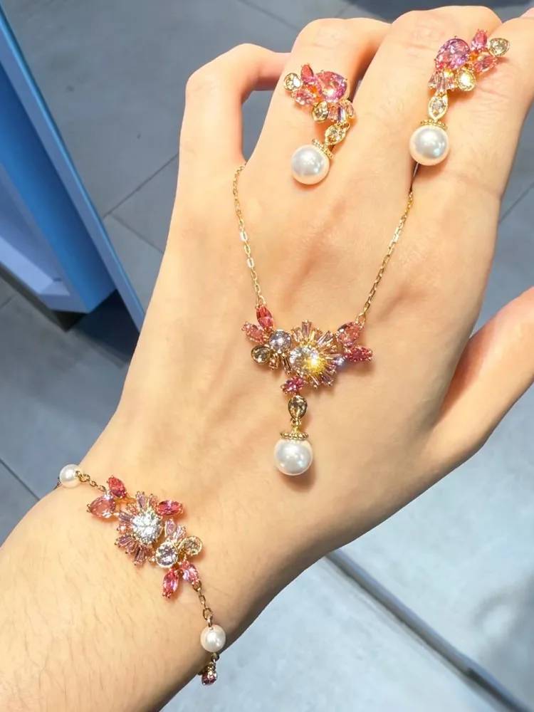 NONE Ensemble de bijoux fins en cristal coupé d'agate Original 2026, collier géométrique de luxe, boucles d'oreilles, Bracelet, bague, cadeau de mariage pour femmes 3