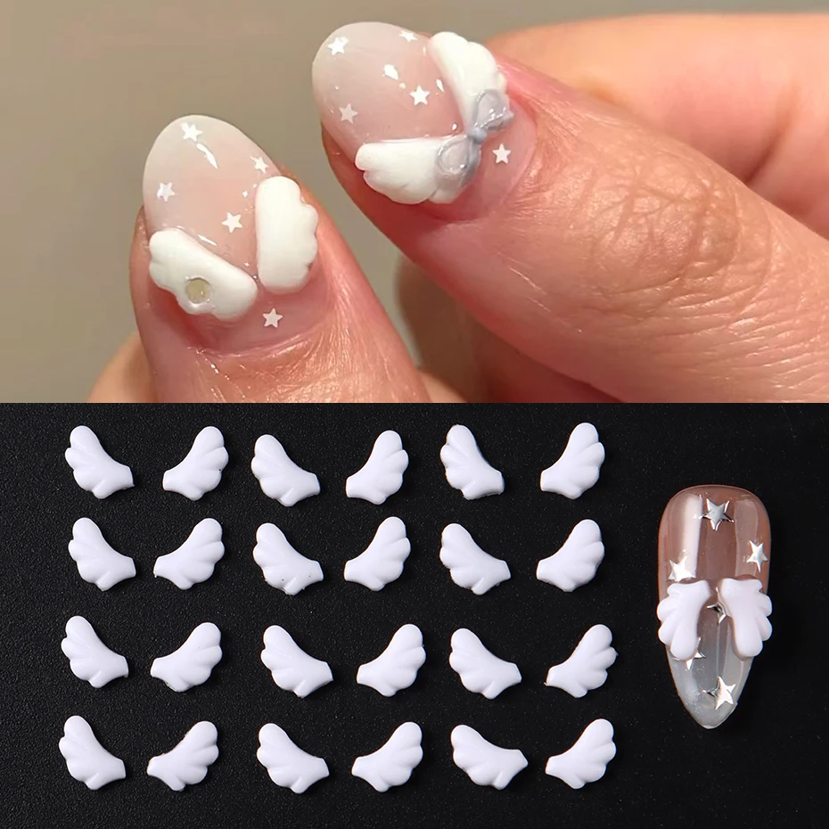 100 pcs Elegant Cartoon White Wing Nail Charms Y2K Cute Angle Wing Nail Design Halloween DIY Manicure Nail Supplies Decoration