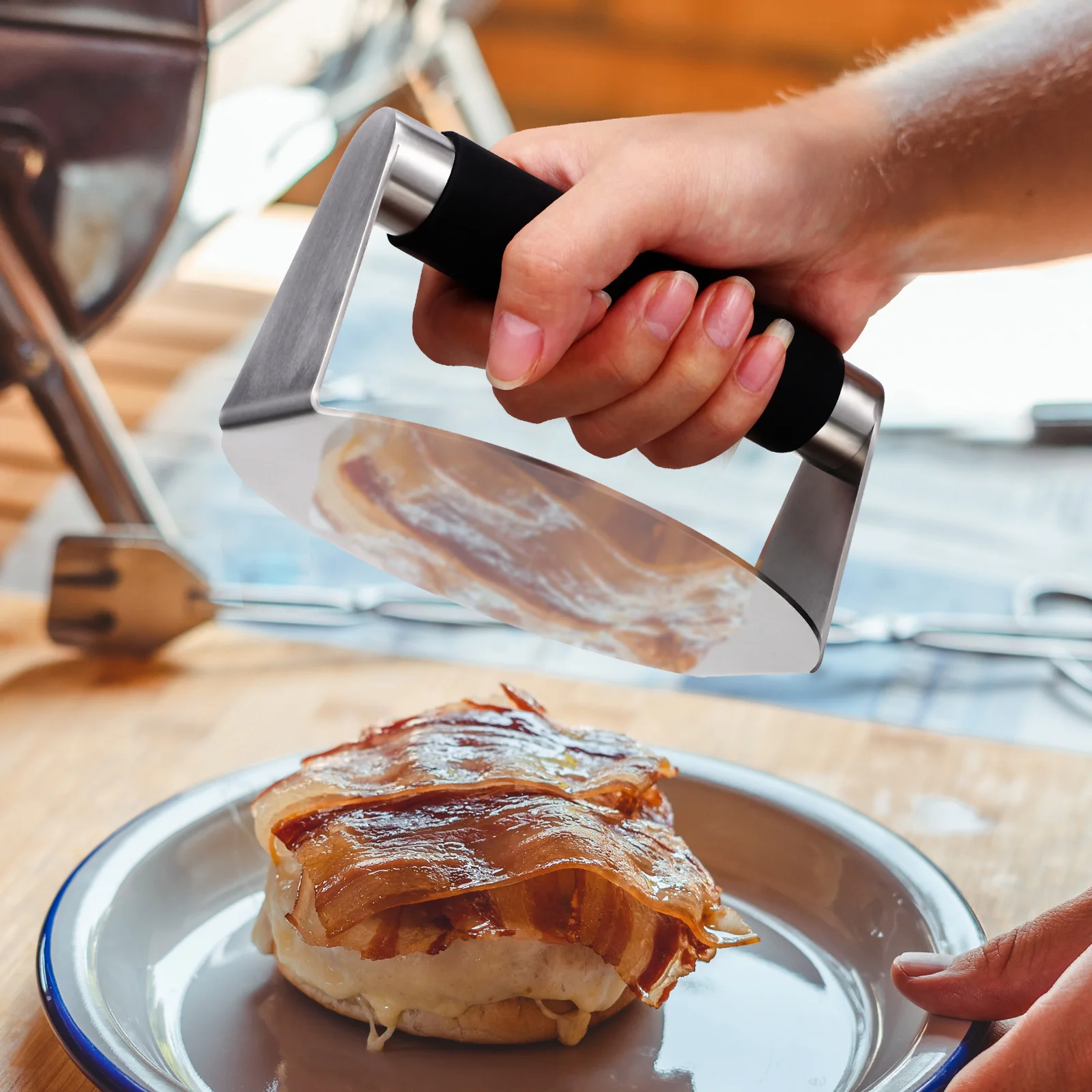 

1pcs Burger Stainless Steel Round Meat Press Tool Grill Cooking Weight Hamburger Patty Maker Bacon Press For Griddle Steak