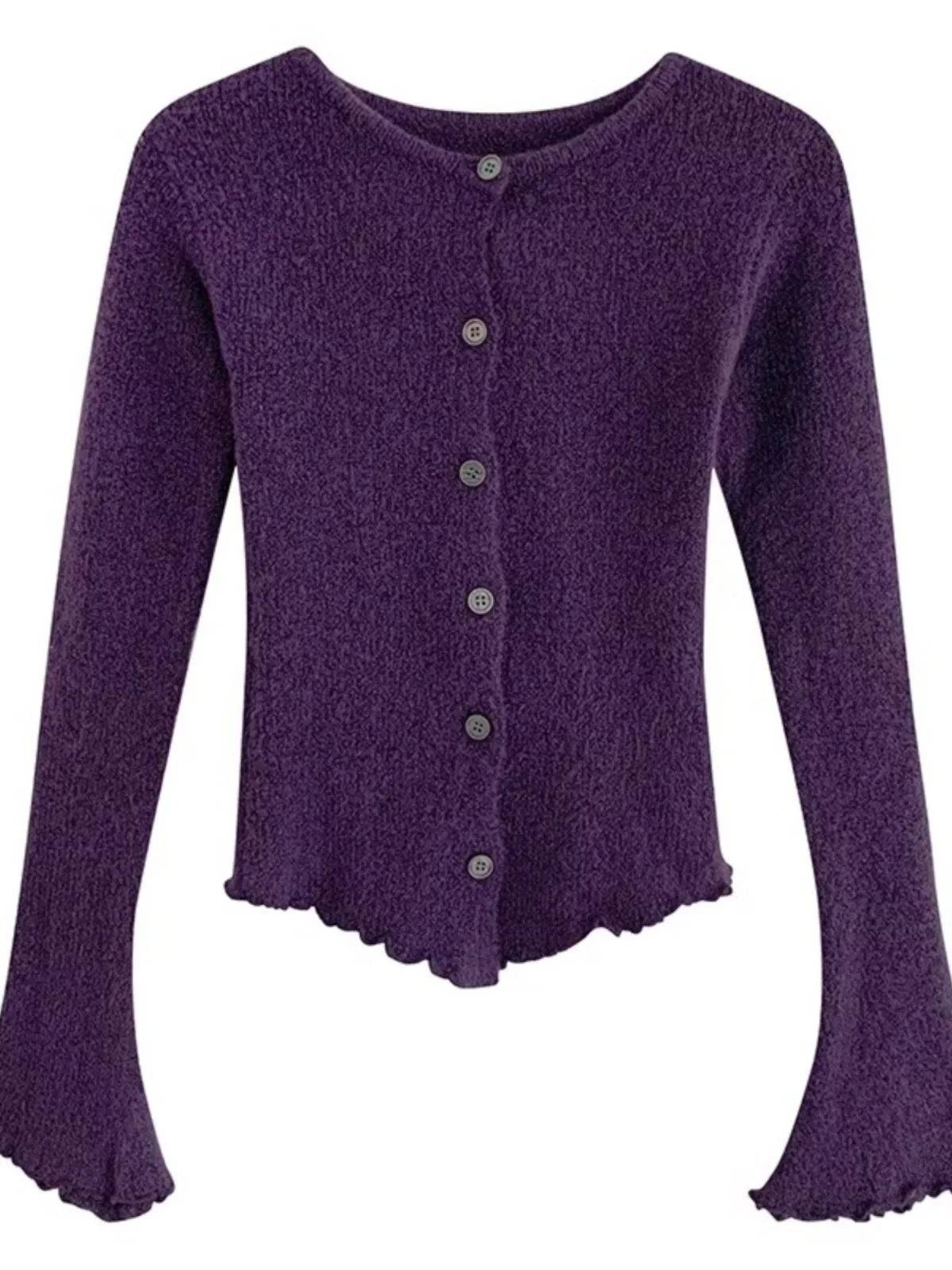 Black V-Neck Asymmetrical Knitted Cardigan Women's Slim Fit Bell Sleeve Top Commute Style Korean Version Long Sleeve Sweater view 5