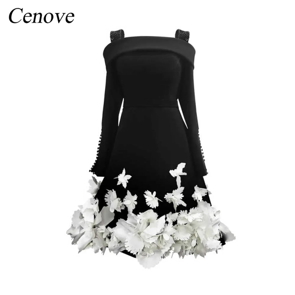 Cenove Square Collar Prom Dress Tea-Length With Long Sleeves Evening Summer Elegant Party Dress For Women