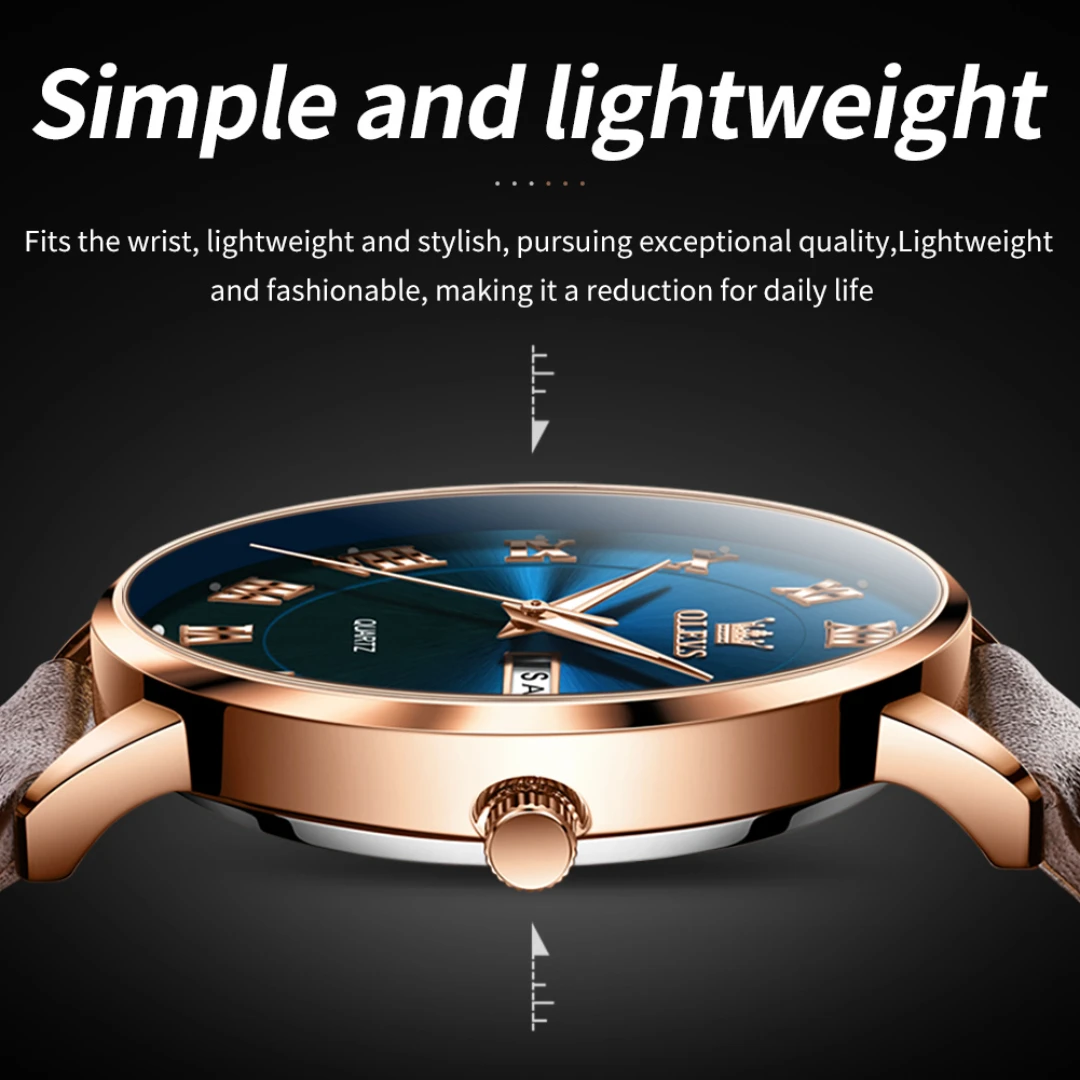 OLEVS 2920, простые кварцевые часы, подарок, кожаный ремешок для часов с круглым циферблатом, наручные часы с дисплеем недели, календарь