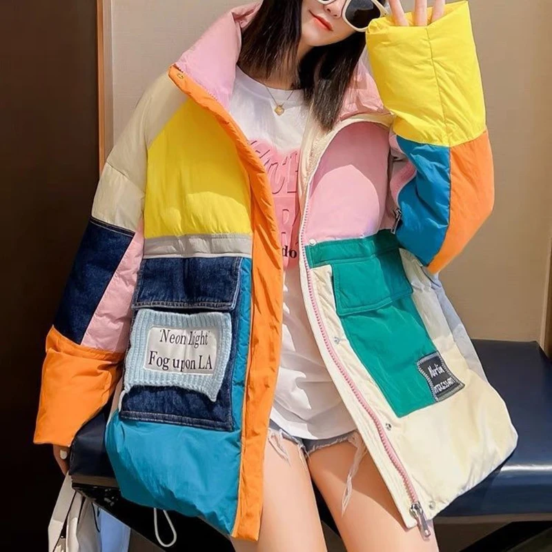 2024 New Winter Colorful White Down Parka Winter Warmer Thicken Streetwear Puffer Jacket Hooded Long Sleeve Loose Outerwear Coat