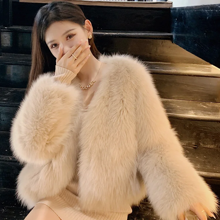 

Faionable ort Fur Coat Women's Sli Thiened Autumn Winter New Sle Plu Coat Elely Warm Princ Sle